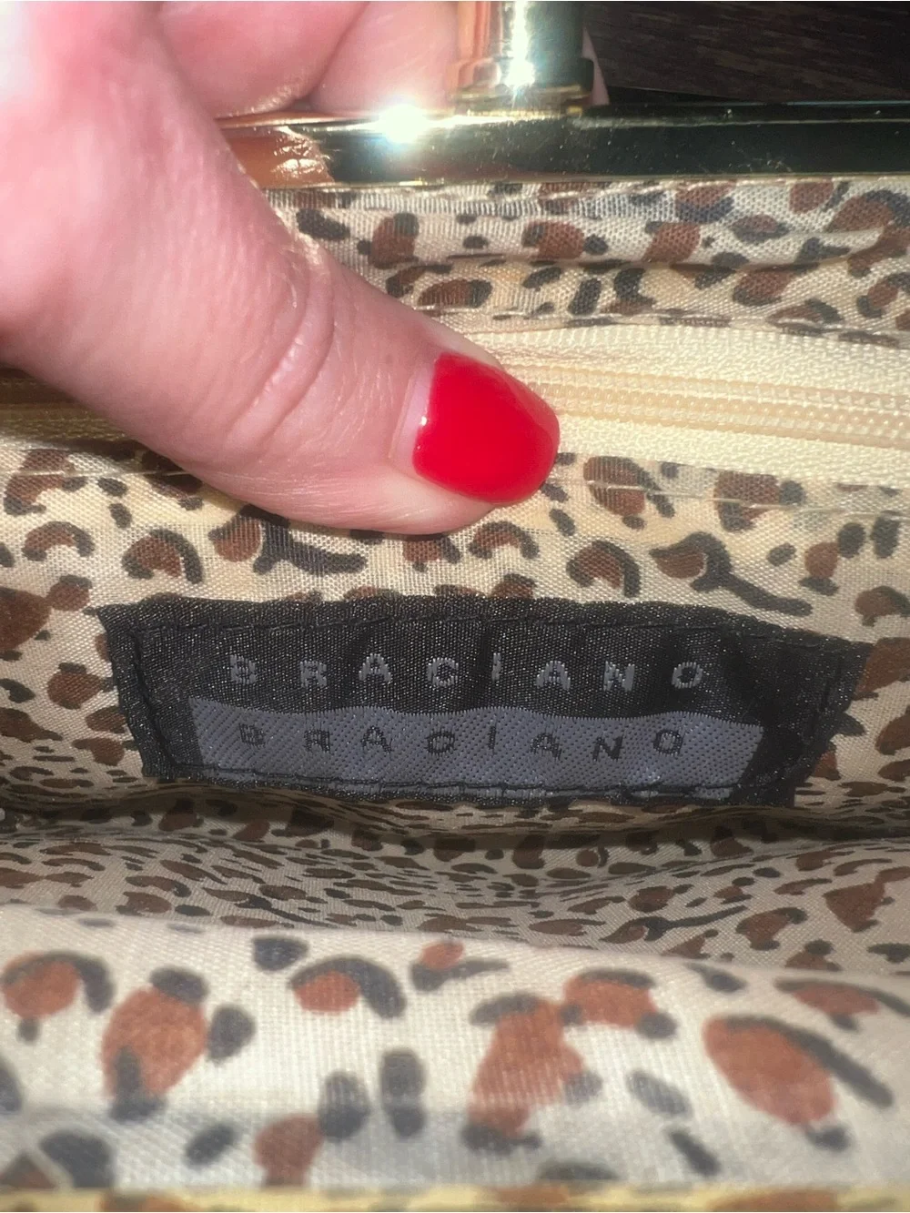 Metallic Bronze Croc-Embossed Frame Clutch by Braciano, like new!